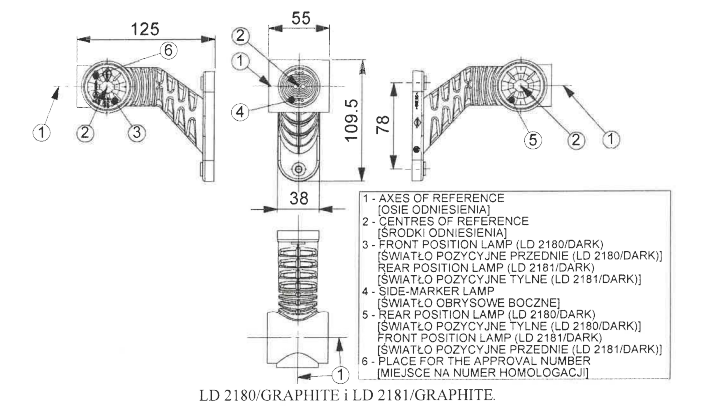 Lampy obrysowe na wysięgniku ukośnym, krótkim LD 2180 2181 Graphite - obrazek 7