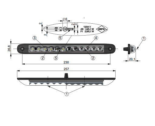 Lampa Przeciwmgłowa światło cofania LED LZD 2252 E9 wąska długa - obrazek 5